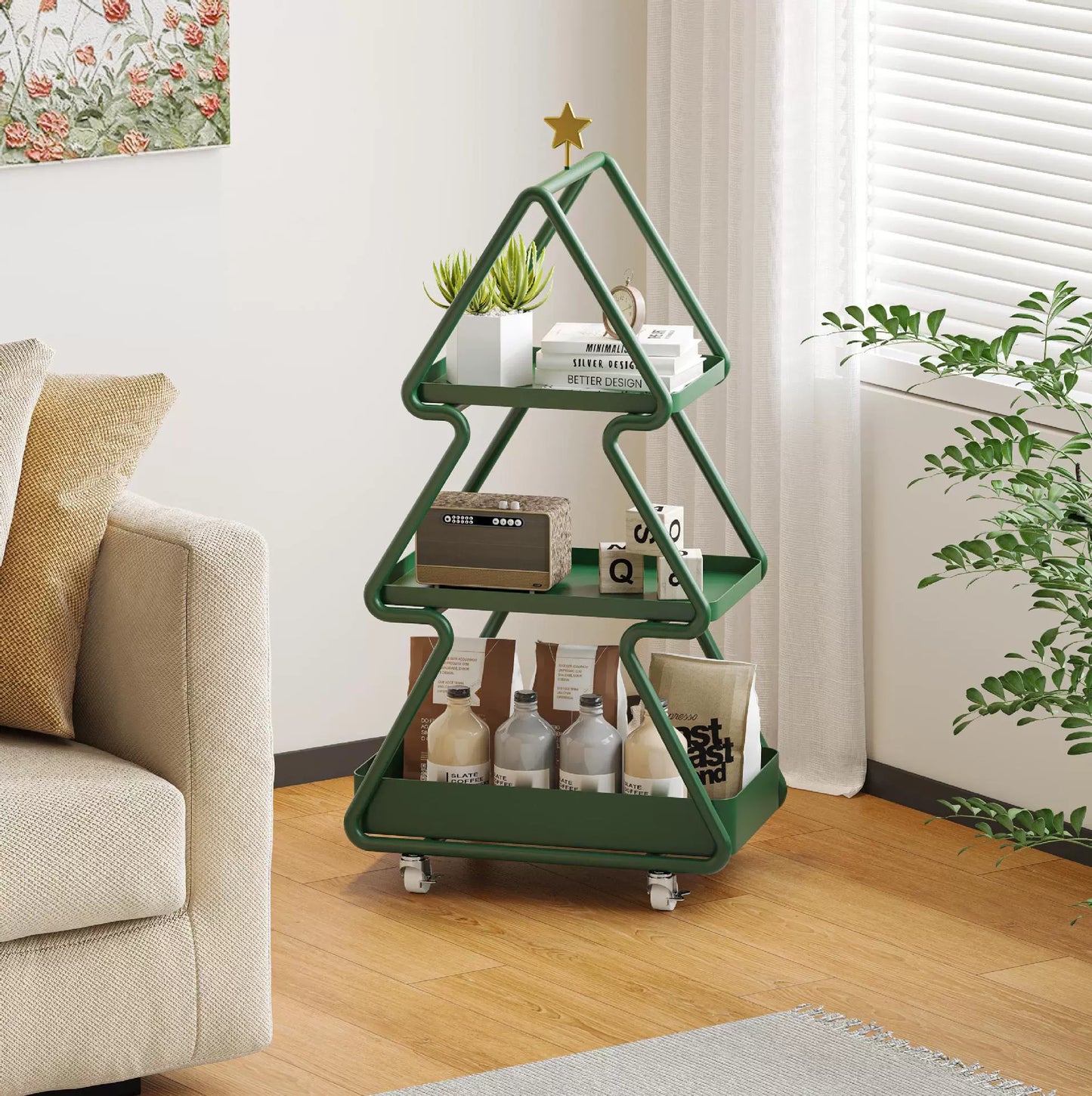 Mobiles Regal, kreatives Schmiedeeisen, leichte Luxuskante, wenige einfache Sofa-Aufbewahrungswagen, Heim-Blumenständer