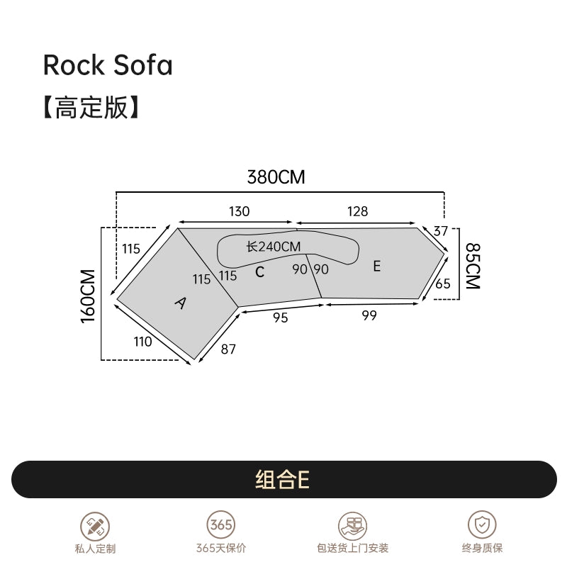 Italian Light Luxury Fabric Rock Sofa Chenille Velvet Large Flat-floor Villa Living Room Special-shaped Module Combination Sofa