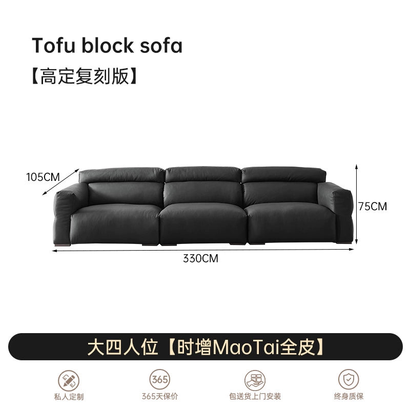 Home Furnishing Italian Straight Row Three-person Minimalist Leather Sofa Nordic Simple Modern First-layer Cowhide Sofa