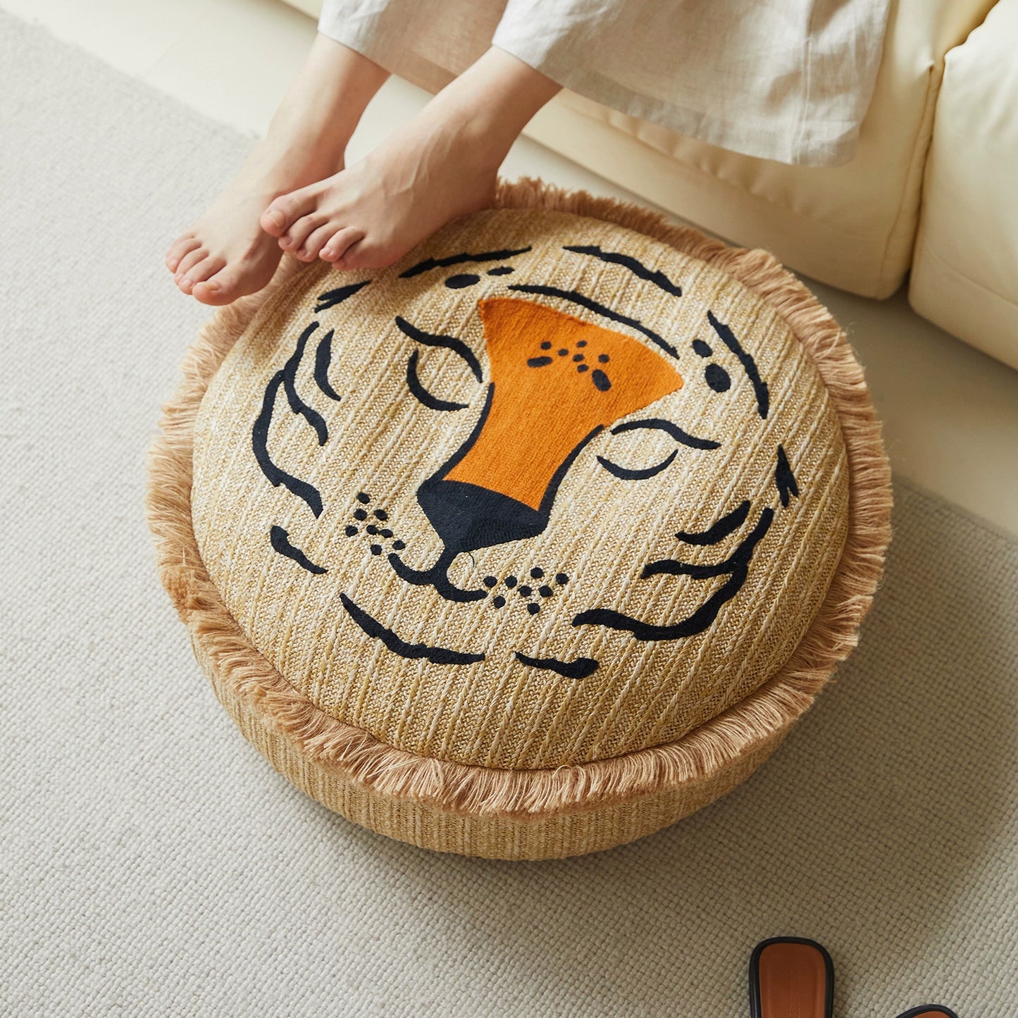 Löwe Wurfkissen Handgewebt Bestickt Sitz Pier Marokko Abnehmbares Futon Sitzkissen Teppich Pedal 