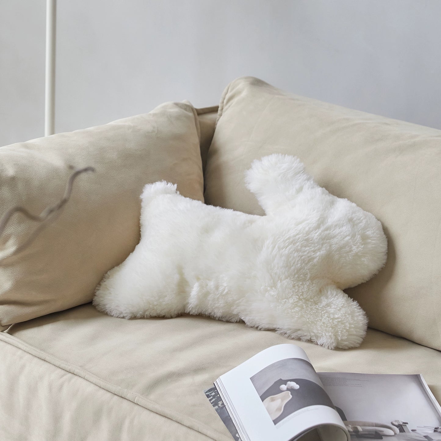 Kaninchen-Wurfkissen, echte Wolle, für Wohnzimmer, Sofa, Schlafzimmer, weiche, wachsartige Puppe, niedlich, leicht, luxuriös, hohes Gefühl 