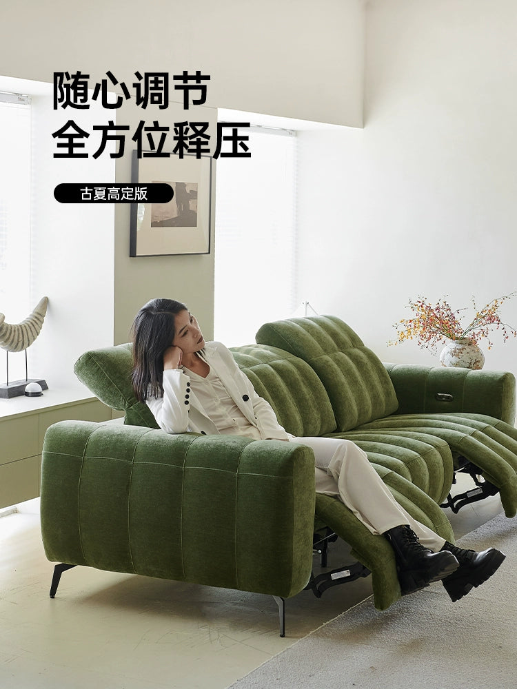 Retro Style Piano Key Functional Sofa Zero Against The Wall First Class Medieval Fabric Adjustable Caterpillar Electric Sofa