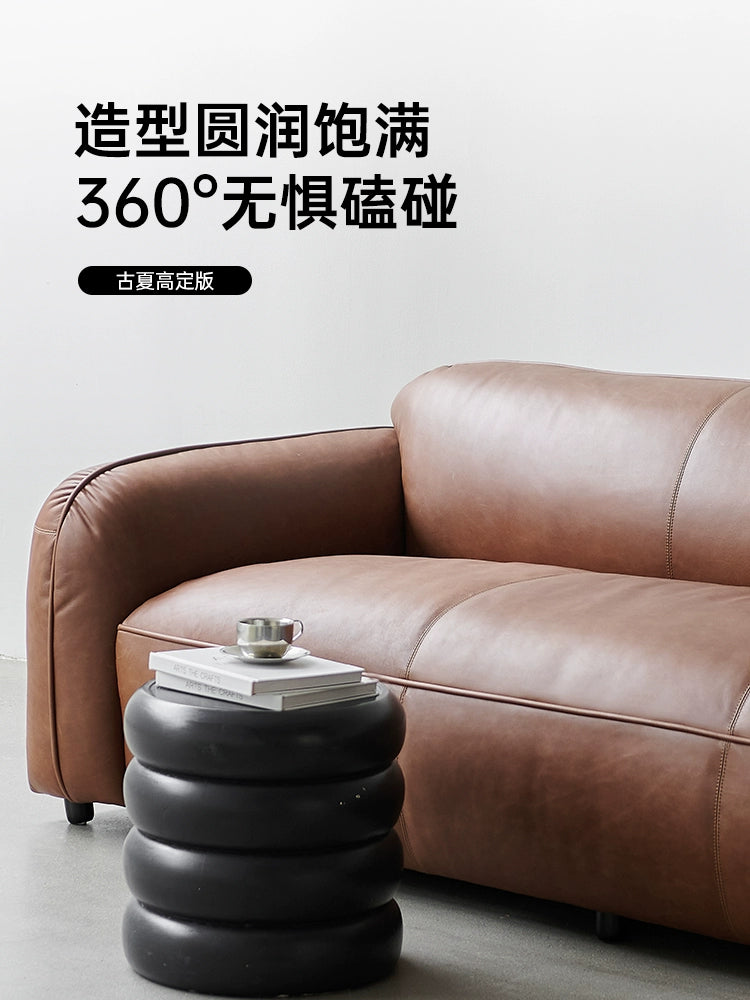 Medieval Designer Straight Row Bread Sofa Living Room Small Apartment Retro Wabi Sandy Wind Oil Wax Leather Three-person Sofa