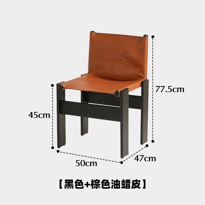 Mönchstuhl, mittelalterlicher Esszimmerstuhl aus Massivholz, Wabi-Windstuhl, Haushaltsstuhl im Vintage-Stil mit Ölwachs-Lederrückenlehne 