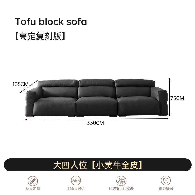 Home Furnishing Italian Straight Row Three-person Minimalist Leather Sofa Nordic Simple Modern First-layer Cowhide Sofa