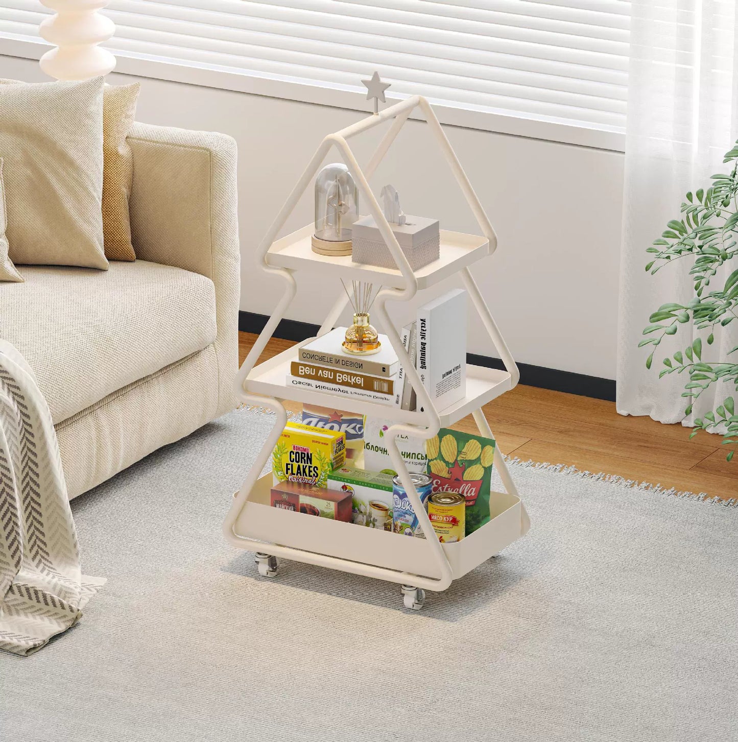 Mobiles Regal, kreatives Schmiedeeisen, leichte Luxuskante, wenige einfache Sofa-Aufbewahrungswagen, Heim-Blumenständer