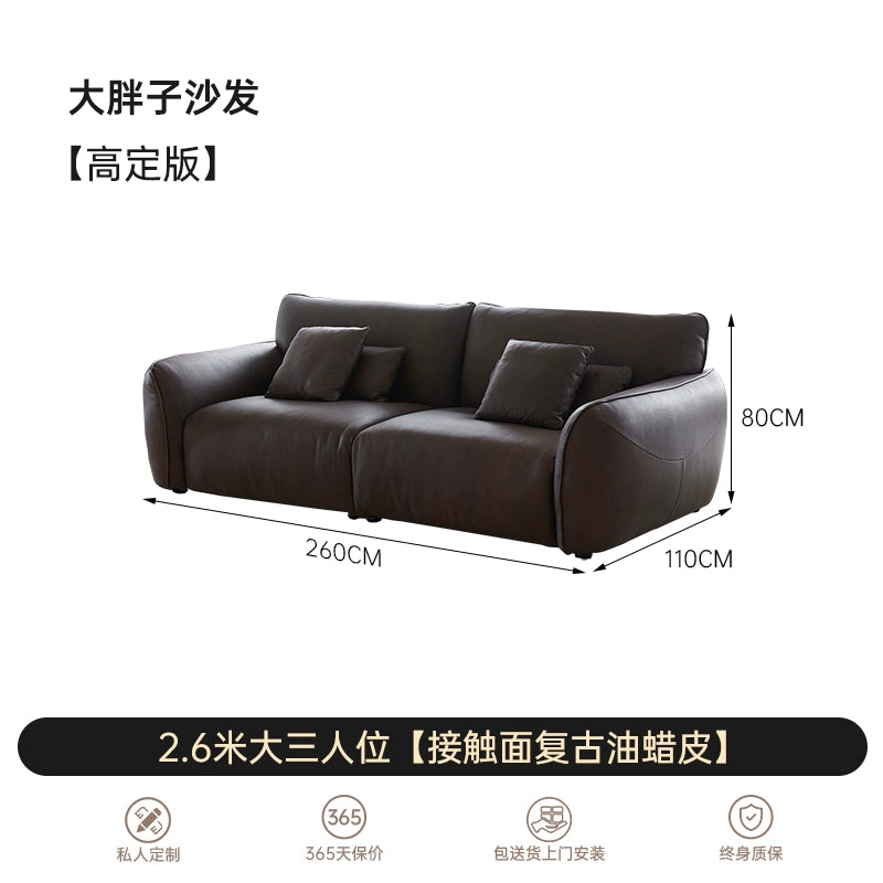 Italian Minimalist First-layer Cowhide Designer Large Flat-floor Villa Living Room High-end Straight Row Medieval Big Fat Sofa