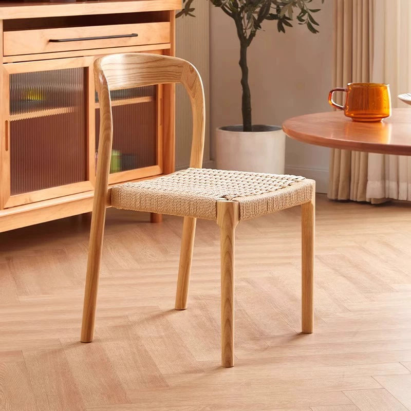 Esszimmerstuhl aus massivem Holzseil, Retro, nordischer Wabi-Wind-Stuhl, Rückenlehnenstuhl, für den Haushalt, kleine Wohnung, Schreibtischstuhl 