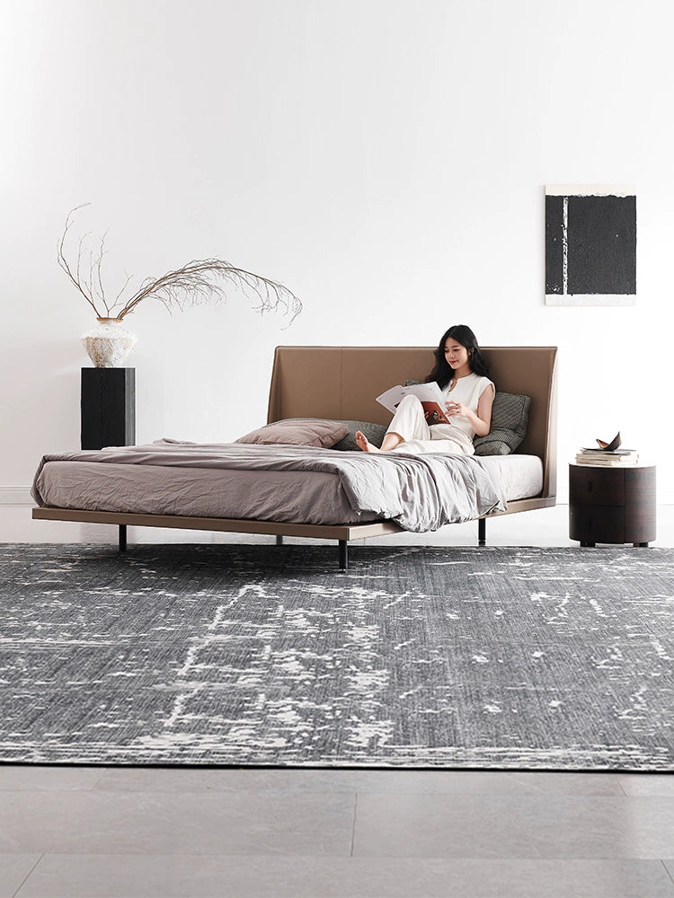 Italian Minimalist Suspension Bed 1.8 Meters Saddle Leather Leather Simple Master Bedroom Bed Light Luxury Designer Double Wedding Bed