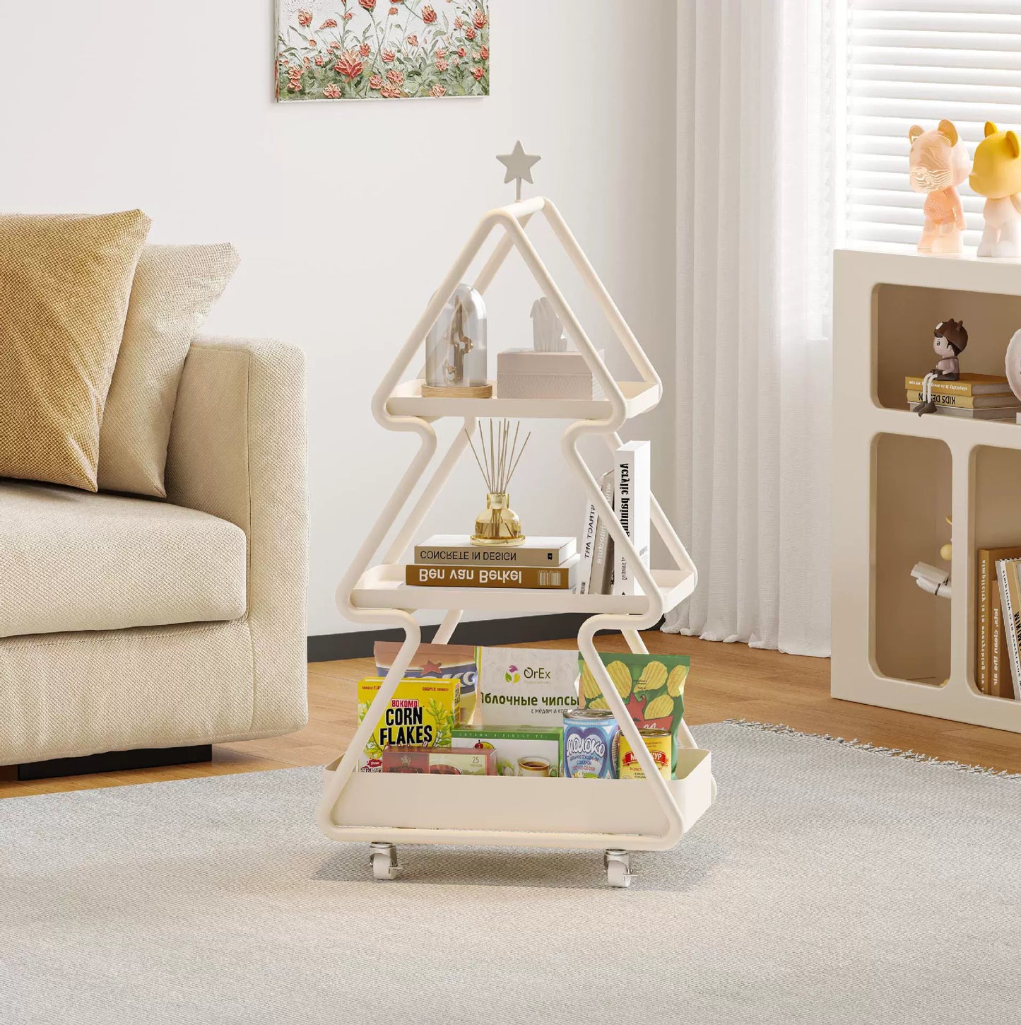 Mobiles Regal, kreatives Schmiedeeisen, leichte Luxuskante, wenige einfache Sofa-Aufbewahrungswagen, Heim-Blumenständer