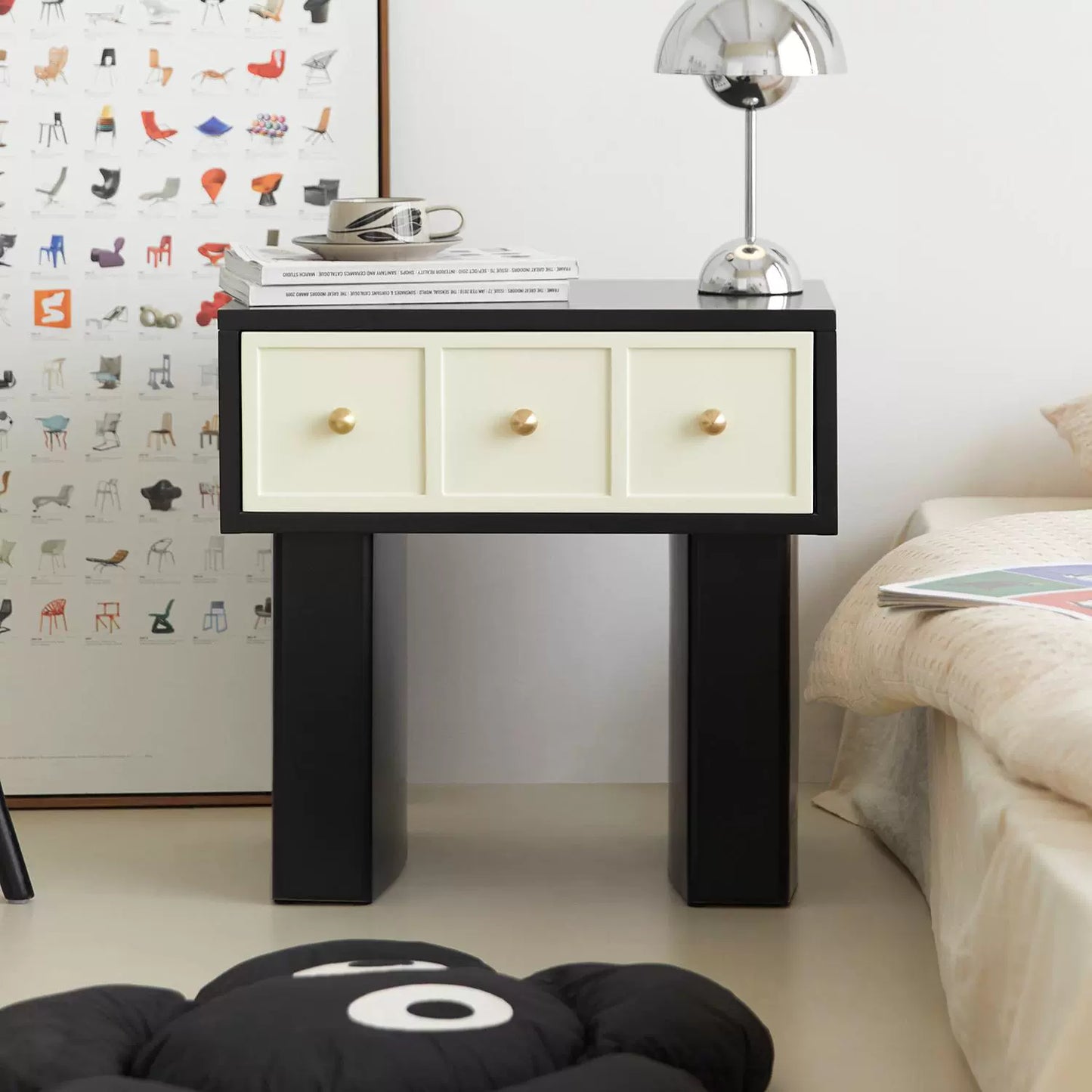 Cremefarbener Wind-Nachttisch, leichter Luxus-High-End-Haushalts-Schlafzimmer-Aufbewahrungsschrank, moderner einfacher kreativer Seitenschrank 