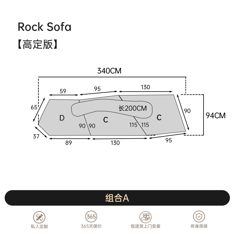 Italian Light Luxury Fabric Rock Sofa Chenille Velvet Large Flat-floor Villa Living Room Special-shaped Module Combination Sofa