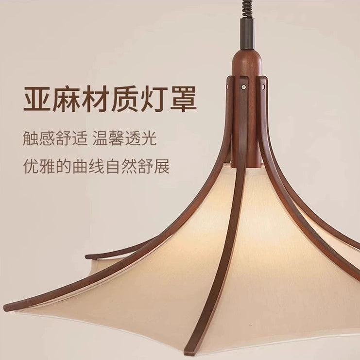 Mittelalterlicher Restaurant-Kronleuchter Wabi Sandy Wind Massivholz Stoff Bar Licht Kreatives fortschrittliches Design Atmosphäre Licht