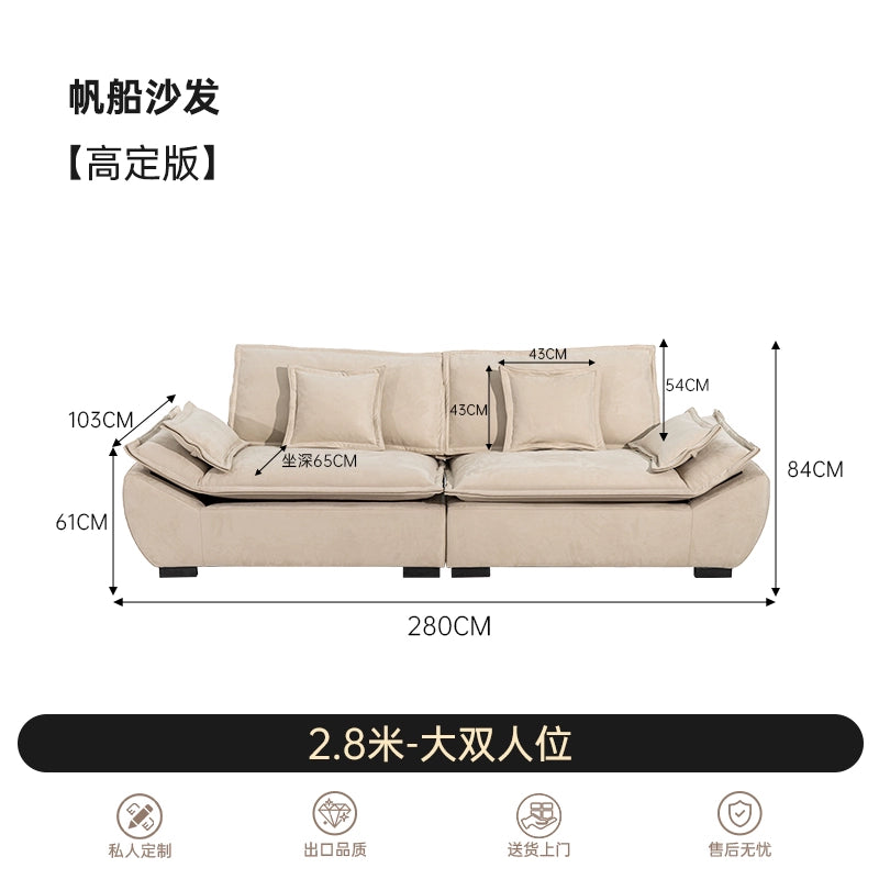Sailing Sofa French Cream Size Apartment Living Room Straight Row Three People Cat Scratching Cloth Large Sitting Deep Fabric Sofa