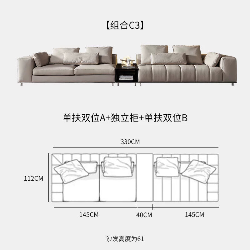 Designer Light Luxury First-layer Cowhide Splicing Corner Combination Italian Minimalist Piano Keys Villa Model Room Sofa