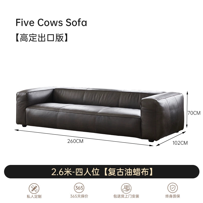 Medieval Five-headed Cow Sofa Minimalist Living Room Designer Tofu Block Retro American All-leather Straight-row Sofa
