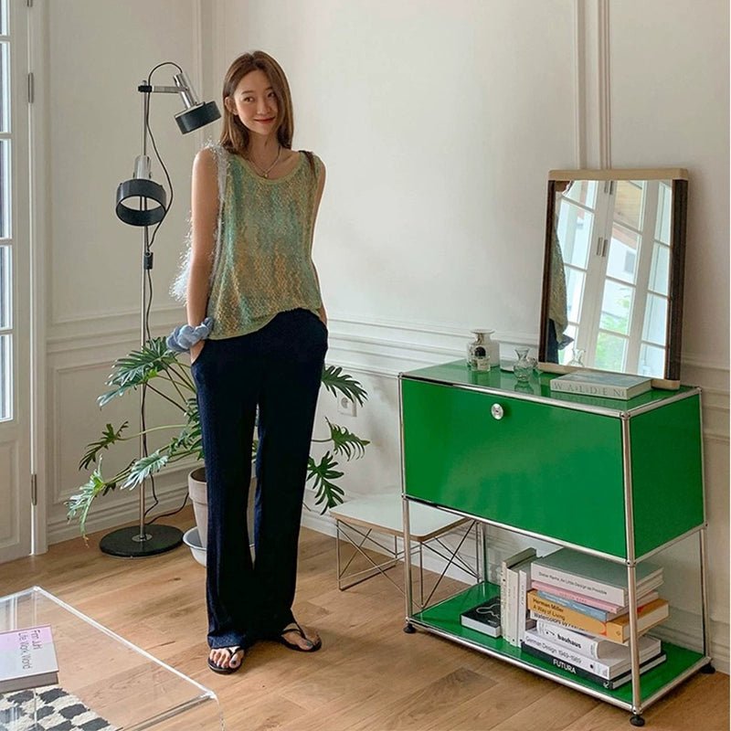 Medieval Light Luxury Dining Side Cabinet Usmah Metallmodulschrank Edelstahl-Eimerschrank Haushalt Wohnzimmer Bücherregal TV-Schrank 