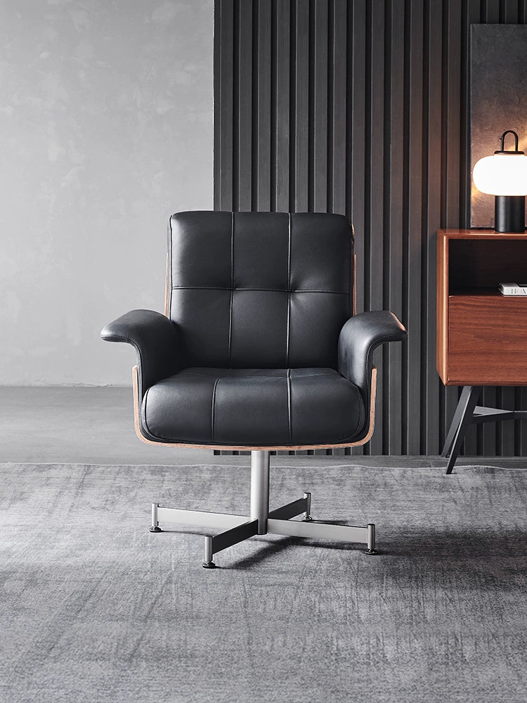 Italian Leather Boss Chair Daiki Modern Light Luxury Desk Chair Solid Wood Armchair Rotating Office Chair Computer Chair