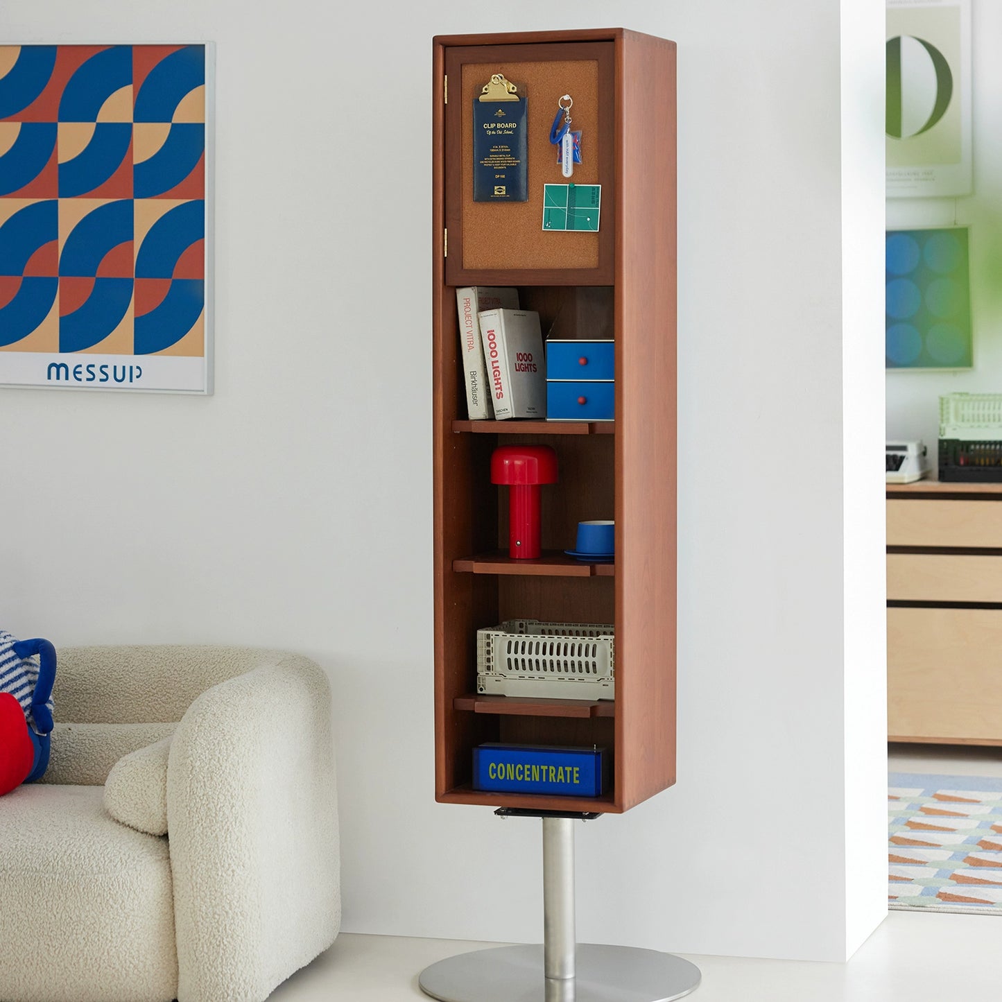 Multifunktionale Truhe drehbar mit Ganzkörperspiegel Aufbewahrungsschrank Retro Nordic Wandaufbewahrungsschrank Massivholz 