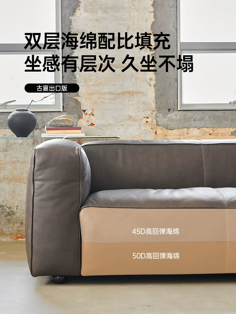 Medieval Five-headed Cow Sofa Minimalist Living Room Designer Tofu Block Retro American All-leather Straight-row Sofa