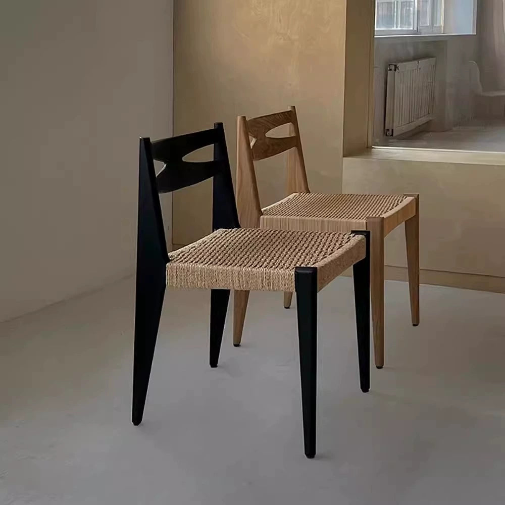 Massivholz Rattan Esszimmerstuhl Mittelalterlicher Wabi-Sabi Stuhl Designer Mittelalterliche Rückenlehne Freizeitstuhl High Sense 