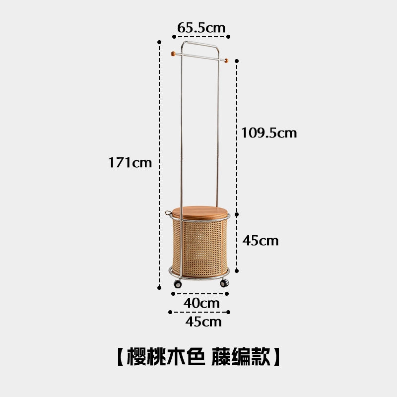 Mobiler Bodenaufhänger Massivholz-Rattan-Aufhänger Wabi Sabi Wind Schlafzimmergarderobe Homestay-Kleiderständer 