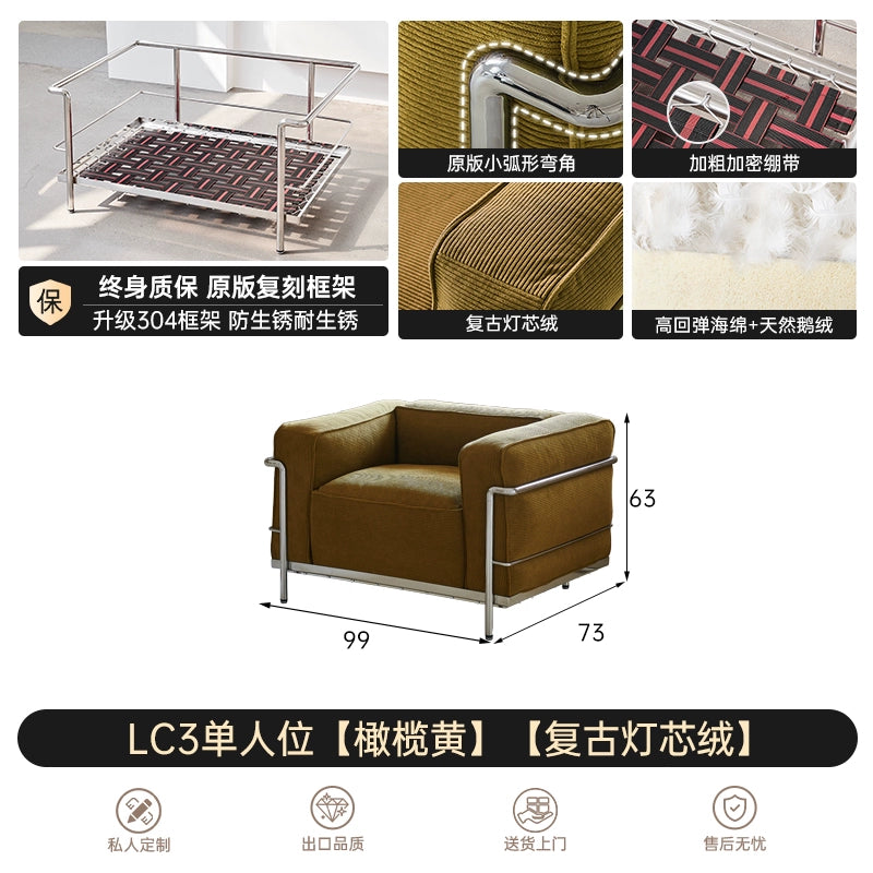 LC3 Fabric Sofa Medieval Corbusier Bauhaus Designer Single Chair Retro Living Room Home Single Sofa