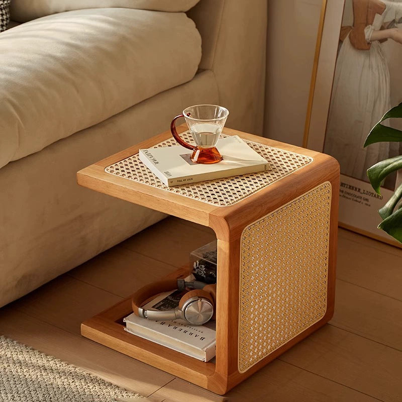 Couchtisch aus massivem Rattan, Hocker, Retro, Wabi-Wind, Schuhwechselhocker, für den Eingangsbereich, Schlafzimmer, Nachttisch, Erkerfenstertisch 
