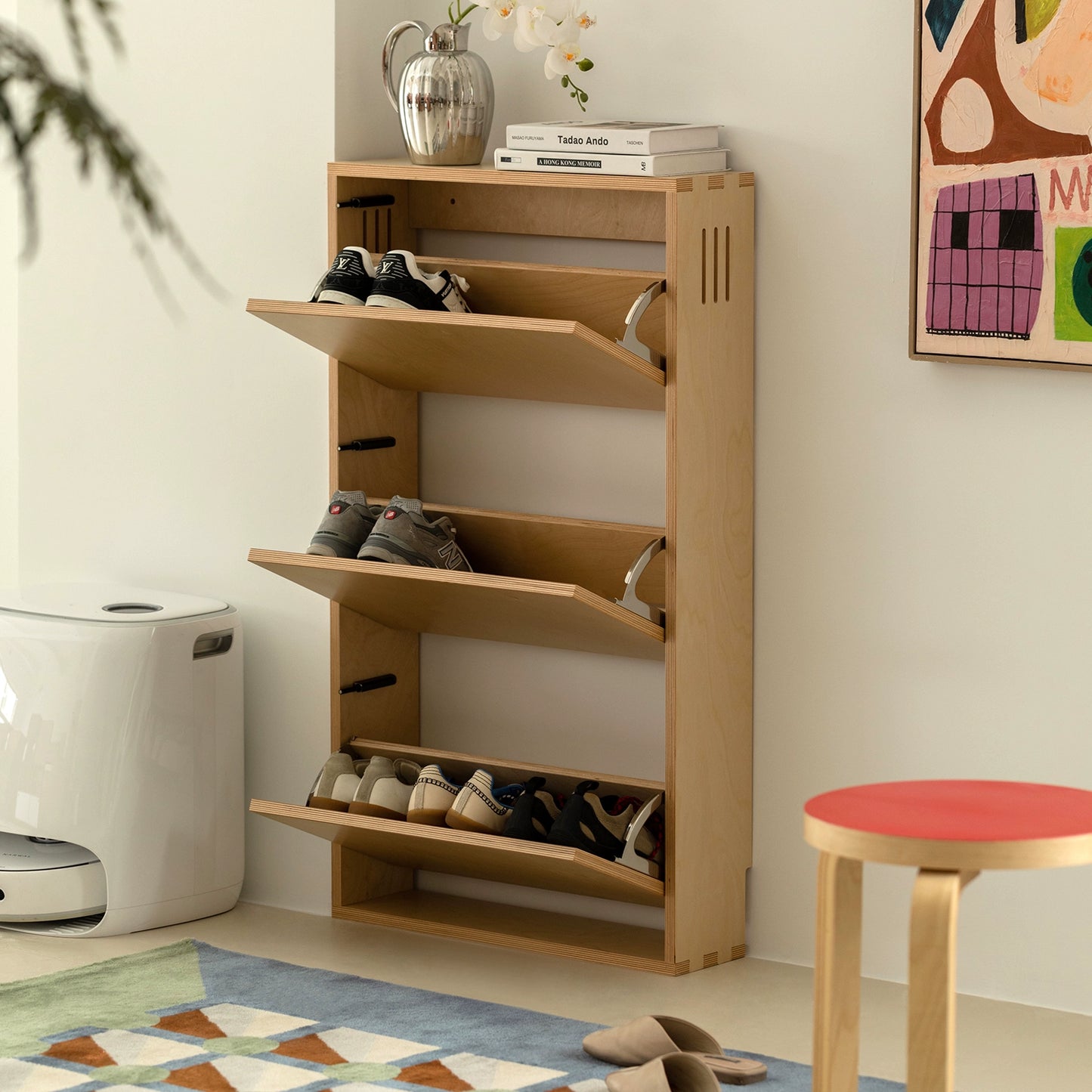 Schmalseitiger Schuhschrank Haushaltstür-Einstiegsschuhschrank aus Massivholz ultradünner minimalistischer Ins Wind antiker Lagerschrank 