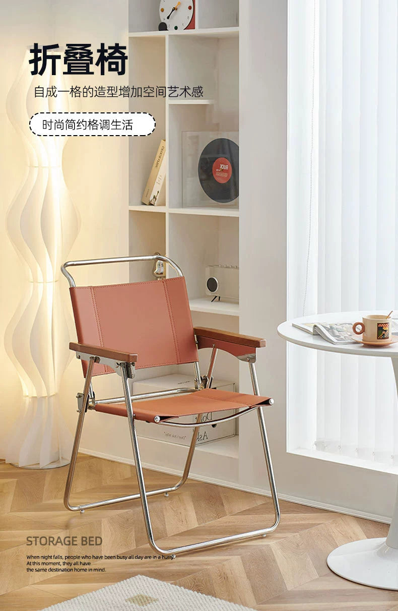 Sattelleder Klappstuhl Nordic Retro Esszimmerstuhl Kleine Wohnung Rückenlehne Sessel Balkon Freizeitstuhl 