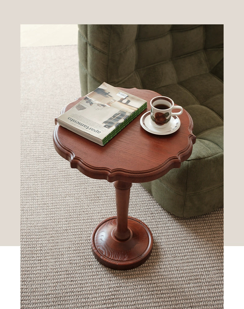 Französischer Retro-Beistelltisch, Couchtisch aus Massivholz, leichter Luxus, High Sense, Ins Popular, kleiner runder Tisch, Ecktisch für Zuhause, Sofa 