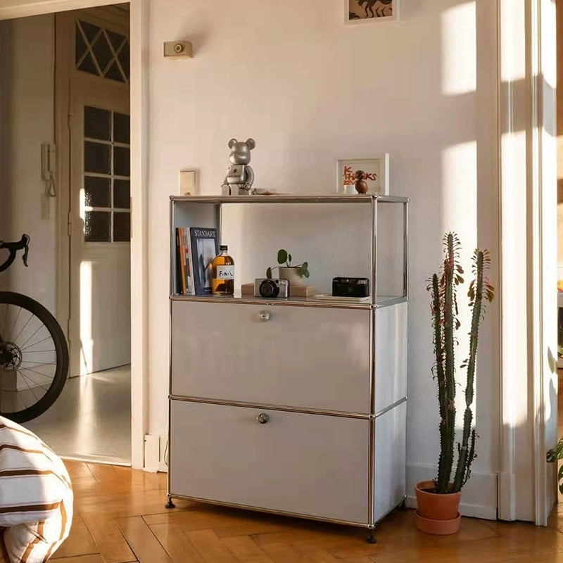 Medieval Light Luxury Dining Side Cabinet Usmah Metallmodulschrank Edelstahl-Eimerschrank Haushalt Wohnzimmer Bücherregal TV-Schrank 