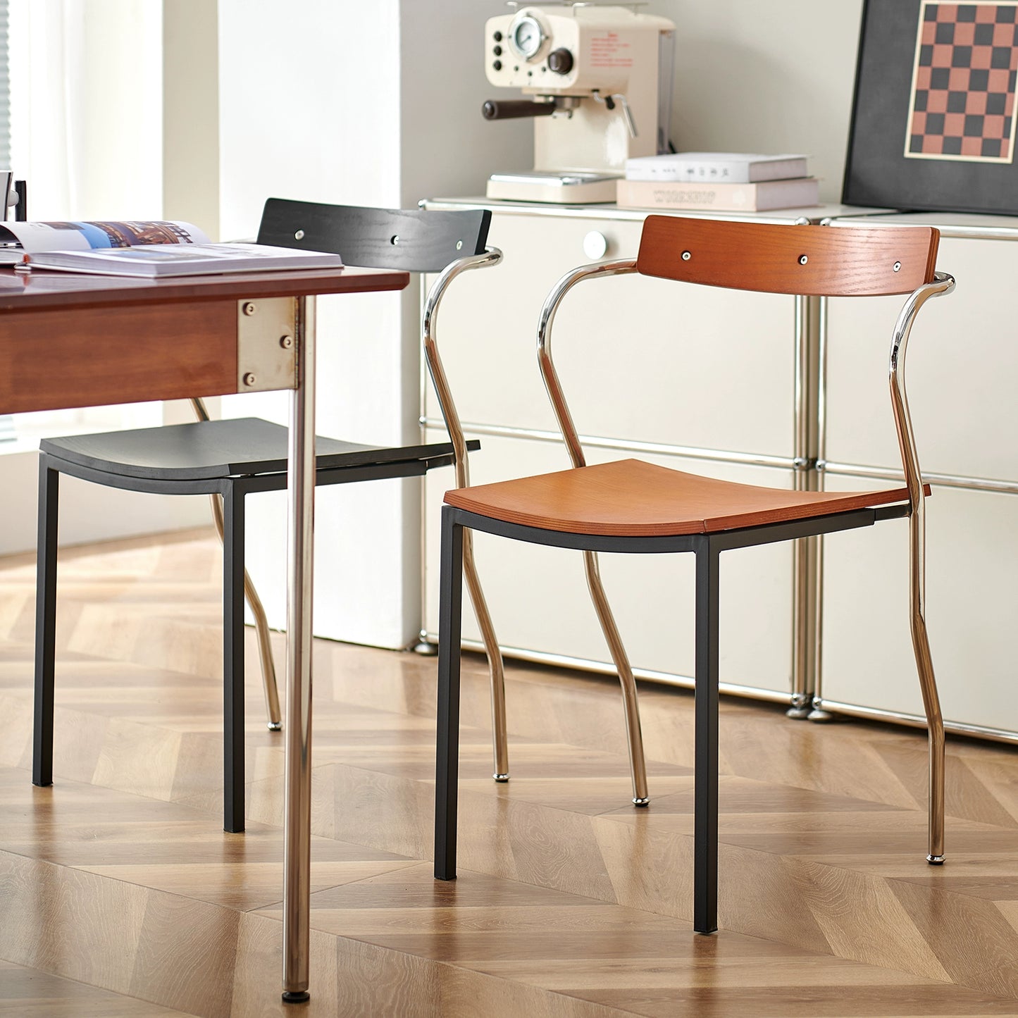 Leichter Luxus-Esszimmerstuhl der Spitzenklasse, Designerstuhl aus mittelalterlichem Kunstholz, Schmiedeeisen, Café-Freizeitstuhl 