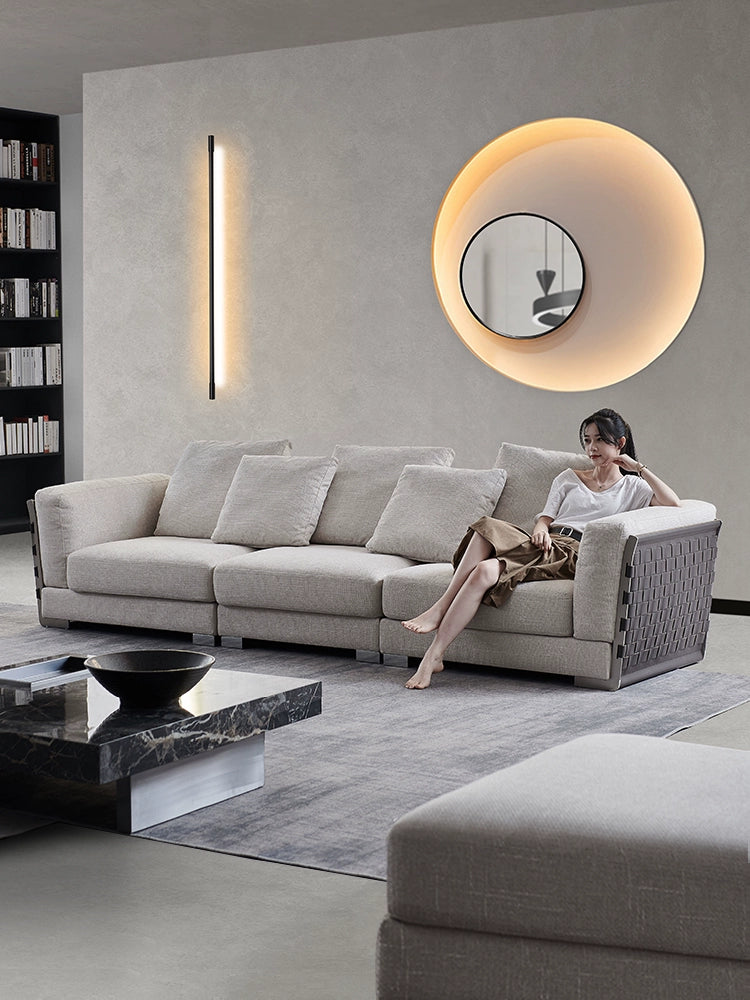 Flexform Woven Sofa Italian Designer Sofa Cotton and Linen Villa Large Flat Saddle Leather Minimalist Light Luxury