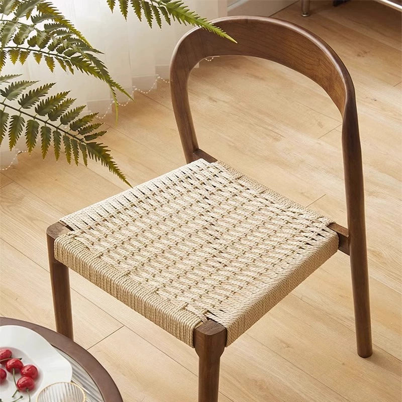 Esszimmerstuhl aus massivem Holzseil, Retro, nordischer Wabi-Wind-Stuhl, Rückenlehnenstuhl, für den Haushalt, kleine Wohnung, Schreibtischstuhl 