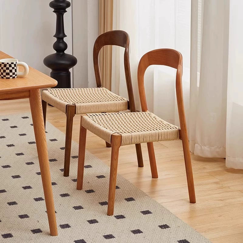 Esszimmerstuhl aus massivem Holzseil, Retro, nordischer Wabi-Wind-Stuhl, Rückenlehnenstuhl, für den Haushalt, kleine Wohnung, Schreibtischstuhl 