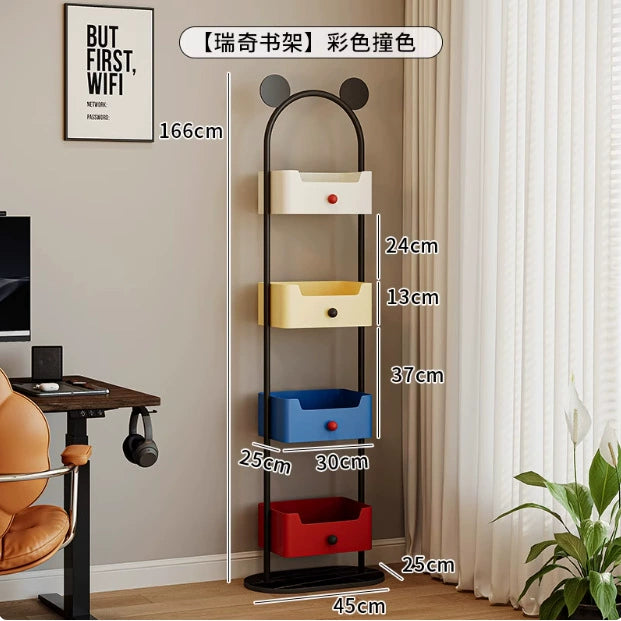 Bodenhohes Bücherregal Wohnzimmer Zuhause Mehrschichtiges Schmiedeeisenregal an der Wand Kreativer Kinder-Eckschrank 