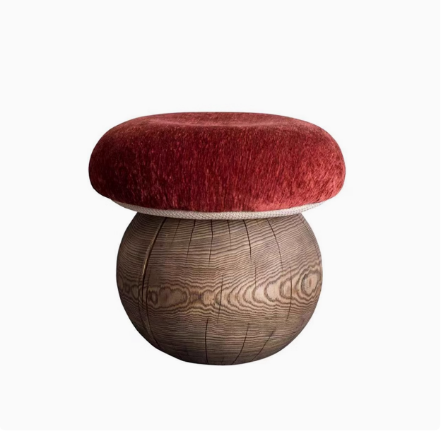 Pilzhocker Designer-Hocker aus Holz, niedriger Hocker, Schuhwechselhocker, mittelalterlicher Creme-Stil, Ankleidehocker 