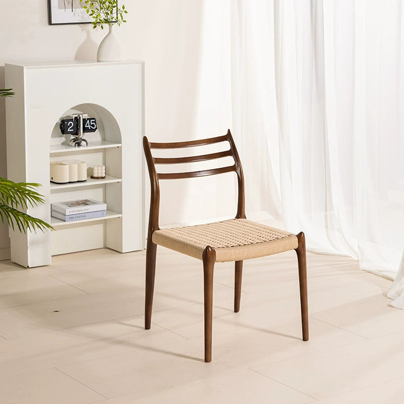 Esszimmerstuhl aus geflochtenem Seil aus massivem Holz, beliebt, mittelalterlich, Arbeitsstuhl, einfacher Designer-Hocker mit Rückenlehne für Zuhause 