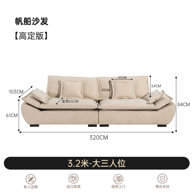 Sailing Sofa French Cream Size Apartment Living Room Straight Row Three People Cat Scratching Cloth Large Sitting Deep Fabric Sofa