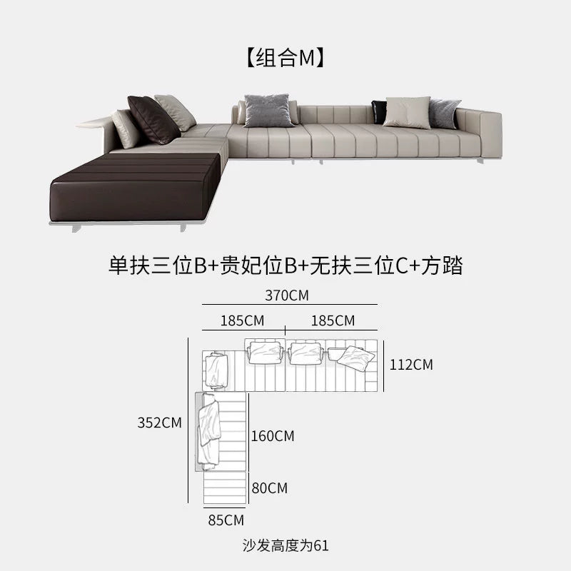 Designer Light Luxury First-layer Cowhide Splicing Corner Combination Italian Minimalist Piano Keys Villa Model Room Sofa