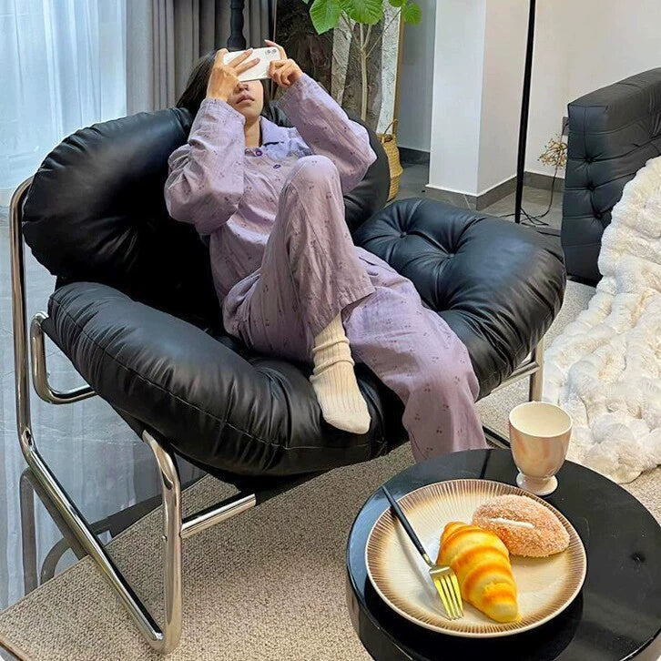 Einzelsofastuhl, leichter Luxus, hochwertiger Wohnzimmer-Freizeitsessel, cremefarben, mittelalterlicher Bauhaus-Lazy Chair 