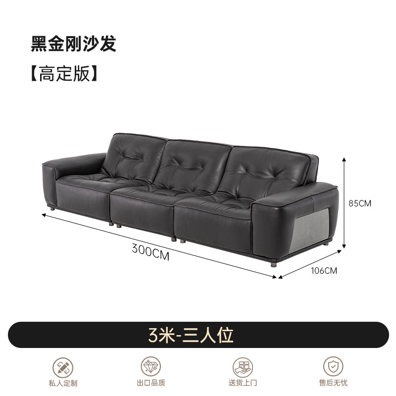 Black King Kong Sofa Italian Minimalist Designer Large Flat Floor Living Room Full Leather Black Three-person Straight Row Sofa