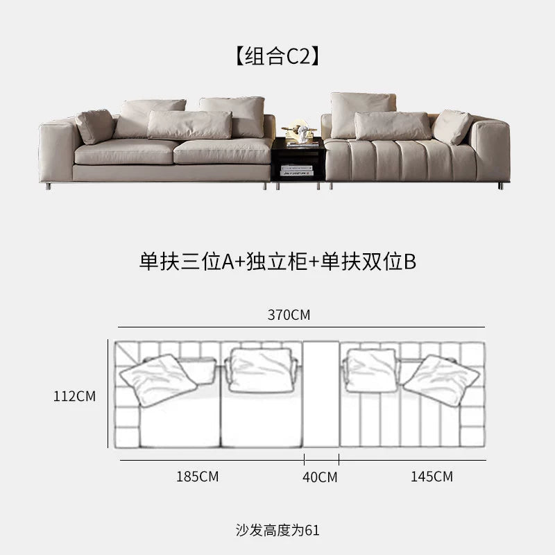Designer Light Luxury First-layer Cowhide Splicing Corner Combination Italian Minimalist Piano Keys Villa Model Room Sofa
