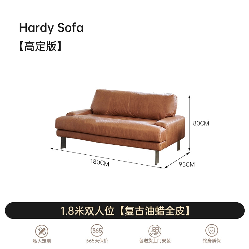 Medieval Modern Hardy Sofa Designer Imported First-layer Cowhide Small Apartment Living Room Straight Row Three-person Sofa