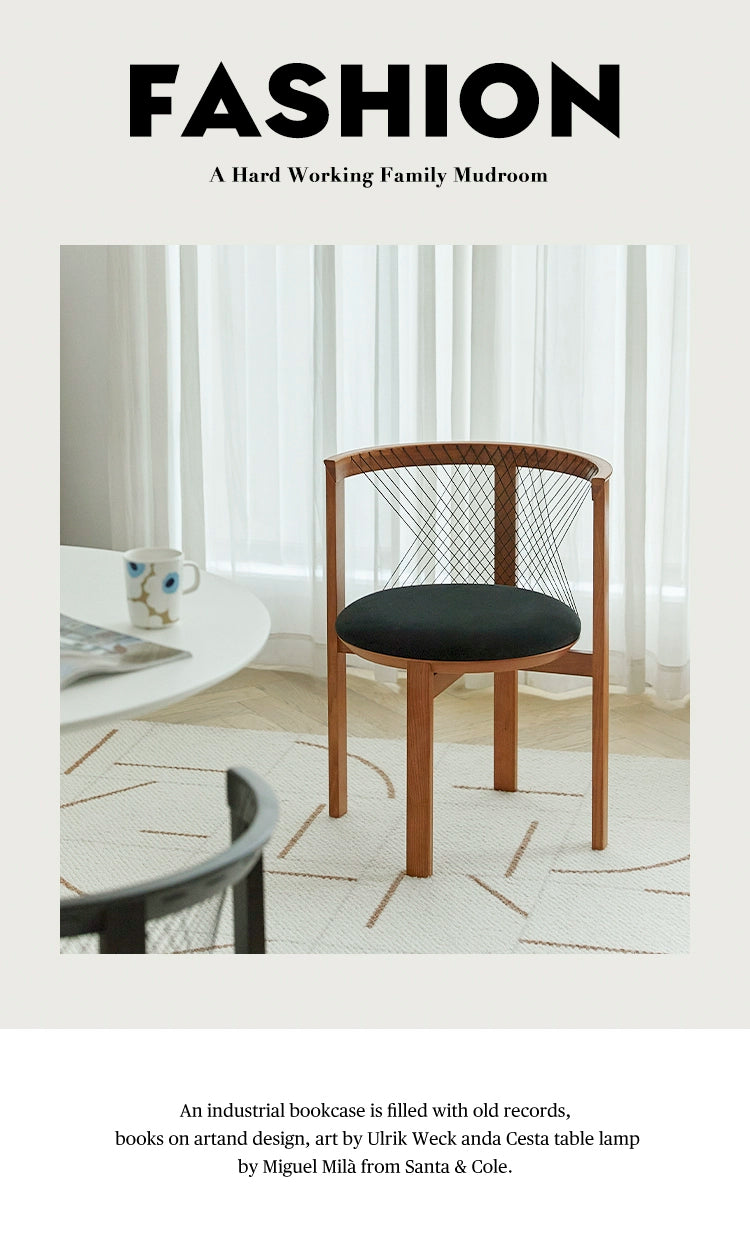 Harfenstuhl, dänischer Designer, mittelalterlicher Esszimmerstuhl, Massivholz, weiche Tasche, Wabi-Wind, Armlehne, Hocker, Rückenlehne 