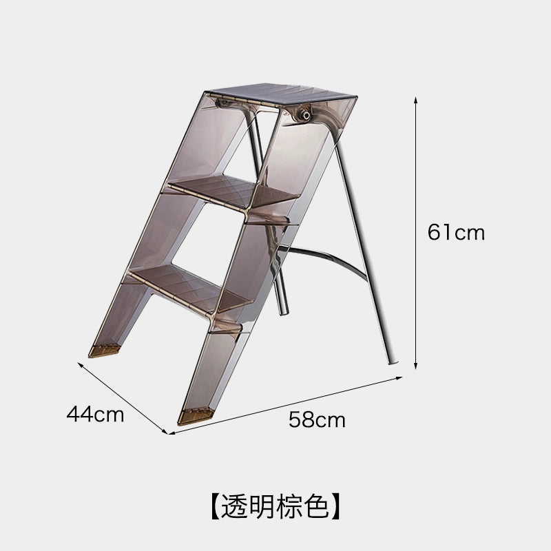 Transparente tragbare Klappleiter für den Haushalt, nordische Ins, dreistufige Leiter, Fischgrätenleiter, multifunktionales Regal 