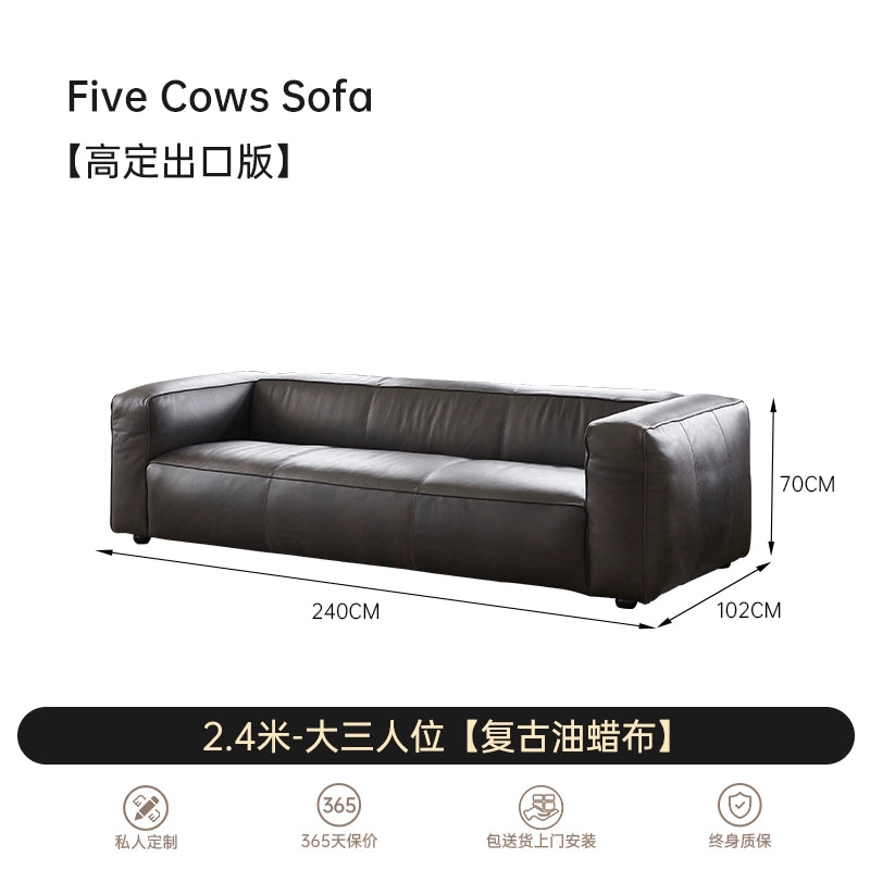 Medieval Five-headed Cow Sofa Minimalist Living Room Designer Tofu Block Retro American All-leather Straight-row Sofa