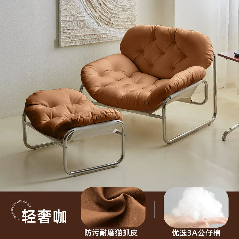 Einzelsofastuhl, leichter Luxus, hochwertiger Wohnzimmer-Freizeitsessel, cremefarben, mittelalterlicher Bauhaus-Lazy Chair 