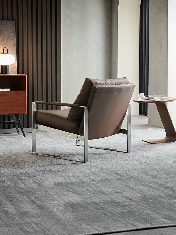 Italian Light Luxury First Layer Cowhide Balcony Leisure Chair Modern Living Room Designer Leather Sofa Chair Creative Armchair